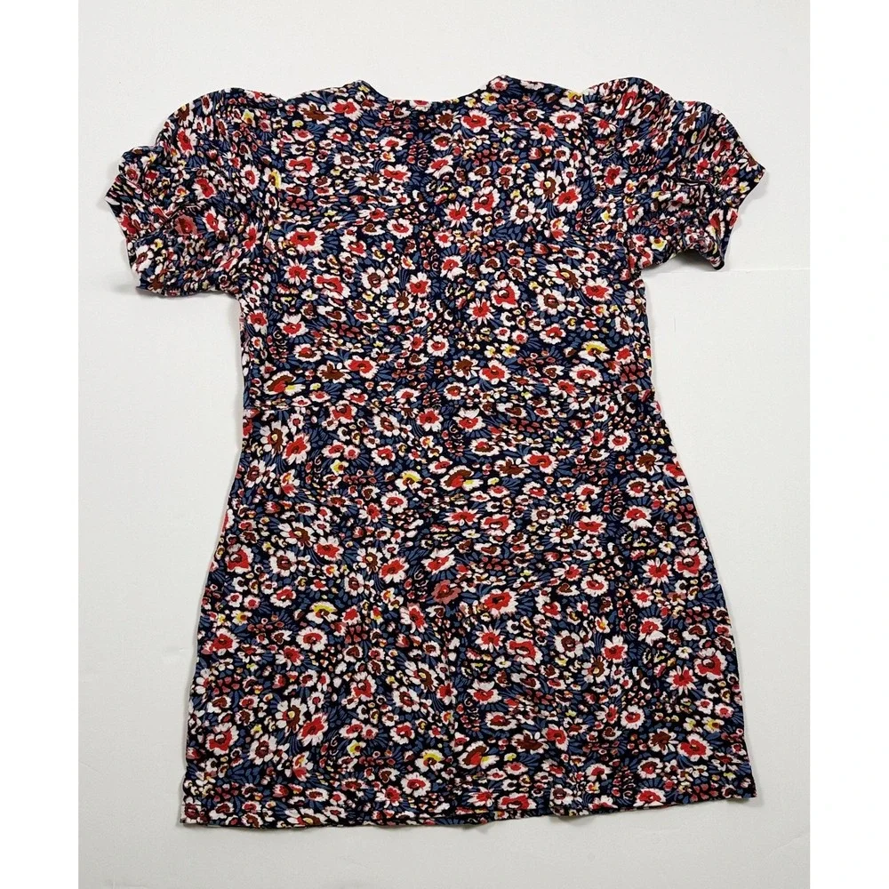 Boden Floral Cotton‎ Knit Dress Short Sleeve V-Neck Blue Red Size 12P